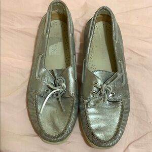Silver Leather Women's Loafers